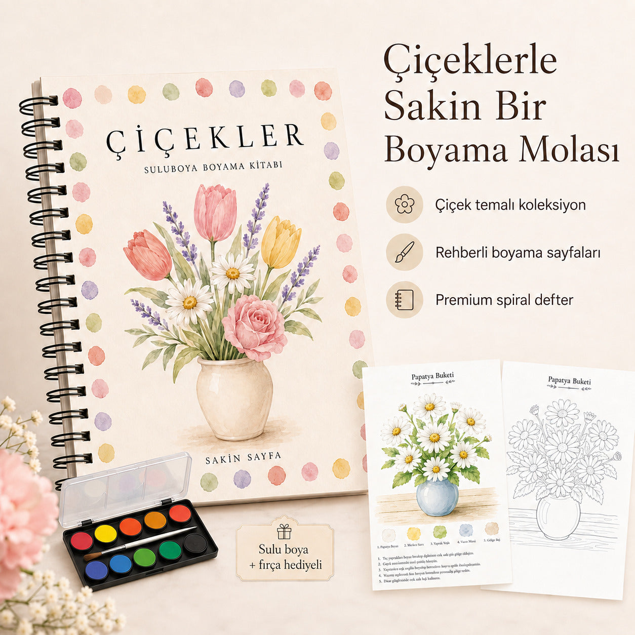 Rehberli Sulu Boya Boyama Kitabı — Suluboya Seti ve Fırça Hediyeli