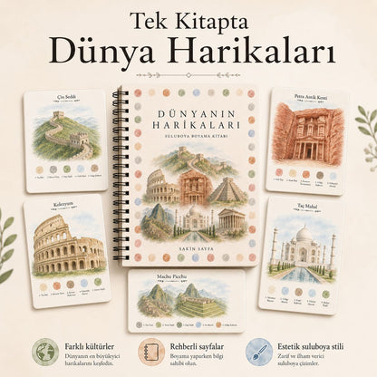 Dünya Temalı Rehberli Sulu Boya Boyama Kitabı