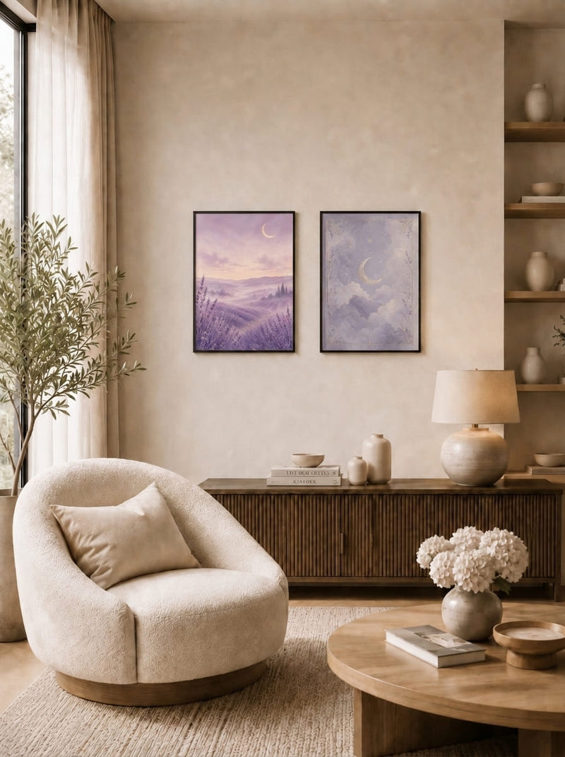 Lavanta Tarlası ve Gece Gökyüzü İkili Set Duvar Tablosu