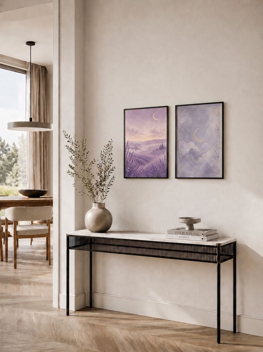Lavanta Tarlası ve Gece Gökyüzü İkili Set Duvar Tablosu - 4