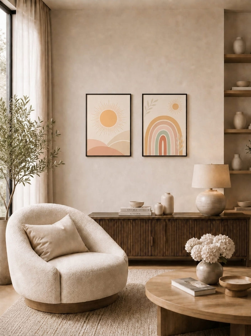 Güneş ve Gökkuşağı Bohem İkili Set Duvar Tablosu