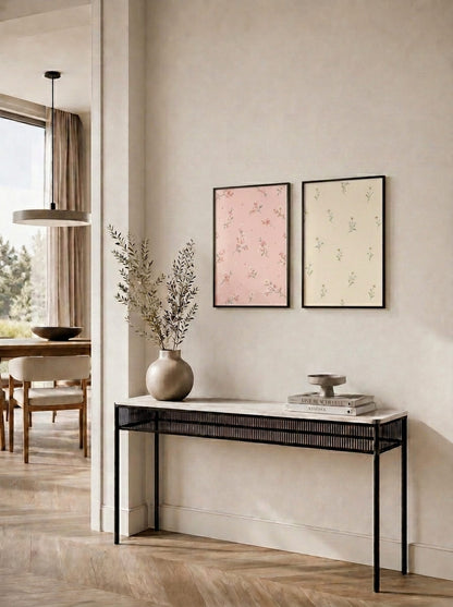 Pembe ve Krem Çiçek Motifli İkili Set Duvar Tablosu - 4