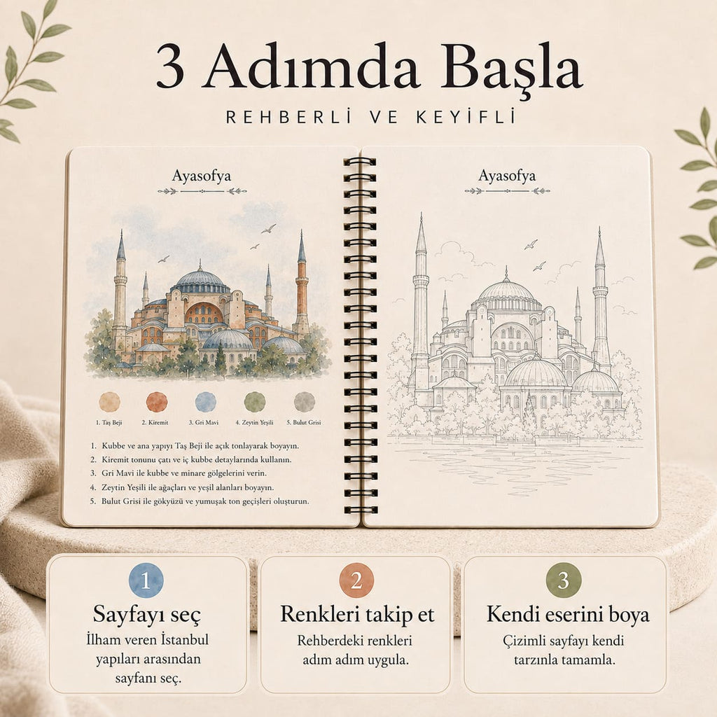 İstanbul silueti suluboya ile boyanmış sayfa örneği