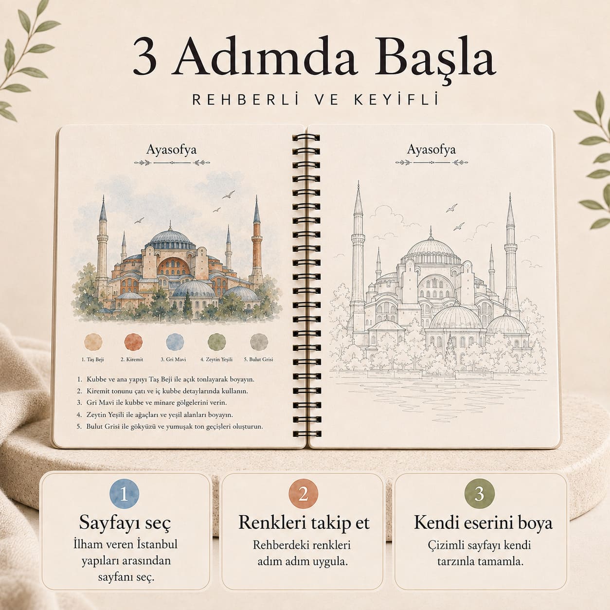 İstanbul silueti suluboya ile boyanmış sayfa örneği