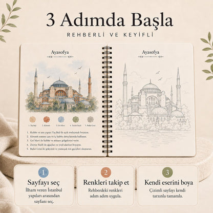 İstanbul silueti suluboya ile boyanmış sayfa örneği