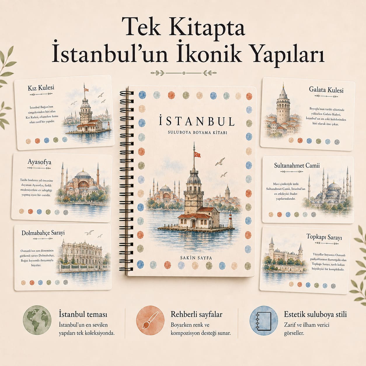 İstanbul Temalı Rehberli Sulu Boya Boyama Kitabı