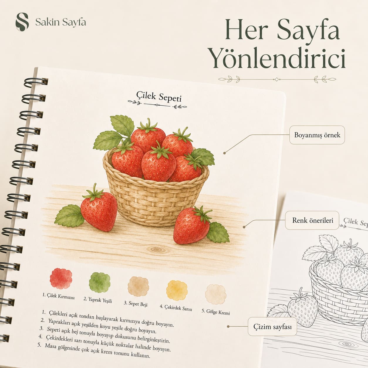 Çiçek Temalı Rehberli Sulu Boya Boyama Kitabı