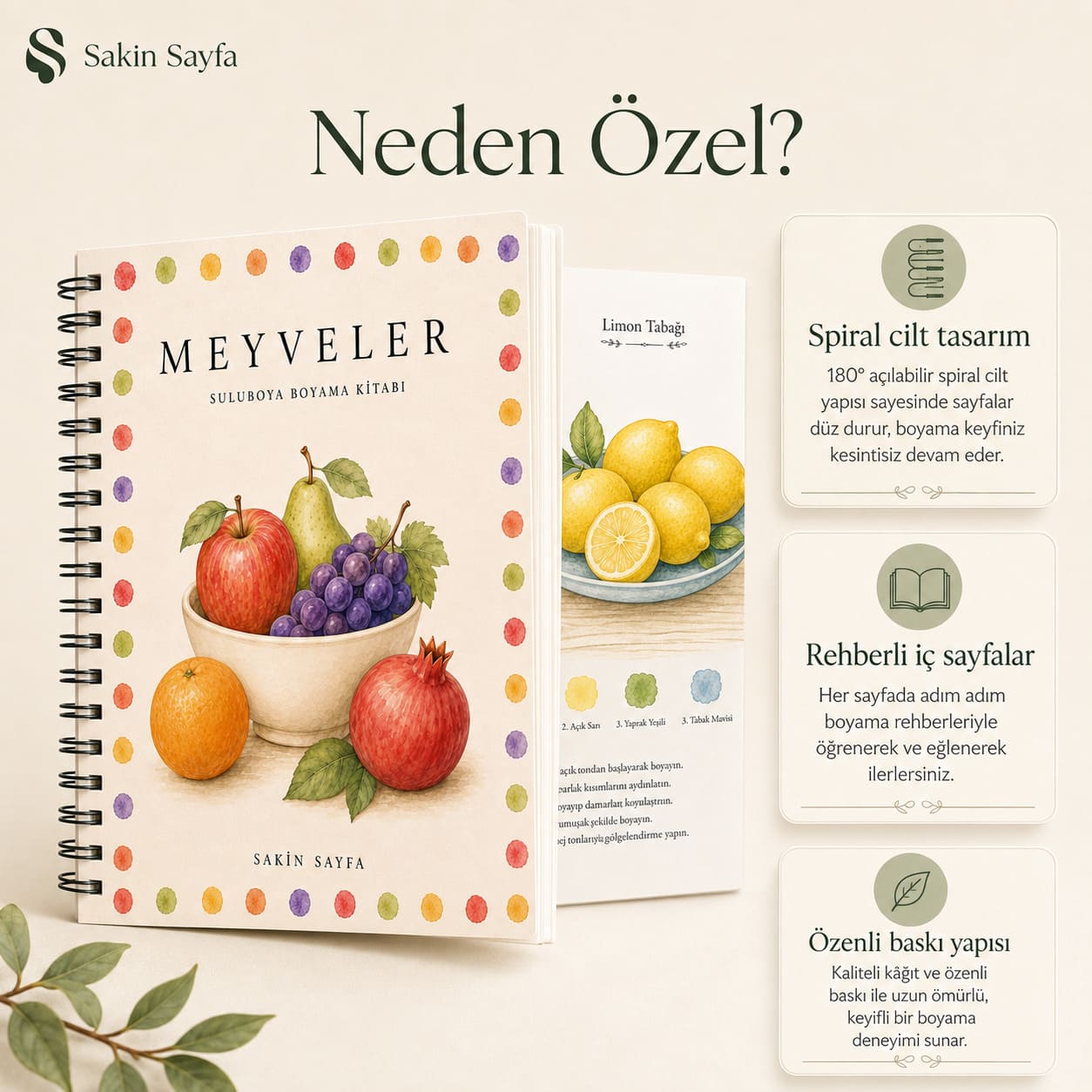Çiçek Temalı Rehberli Sulu Boya Boyama Kitabı