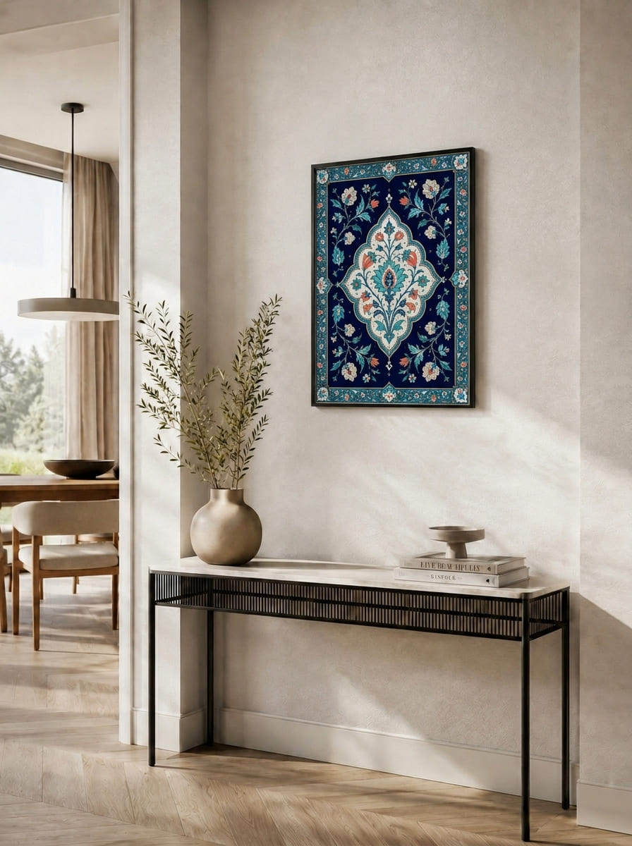 Lacivert Osmanlı Çini Motifli Çerçeveli Duvar Tablosu - 4