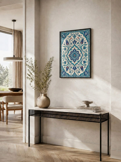 Turkuaz Lale Motifli Osmanlı Çini Duvar Tablosu - 4