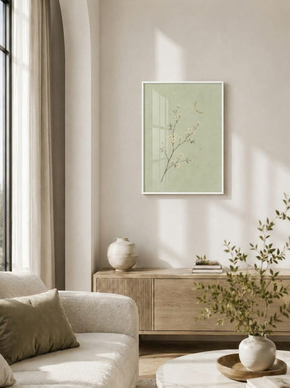 Minimalist Hilal ve Yeşil Dal Duvar Tablosu - 2