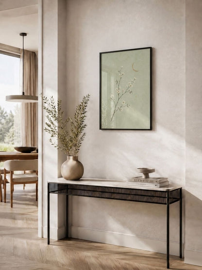 Minimalist Hilal ve Yeşil Dal Duvar Tablosu - 4