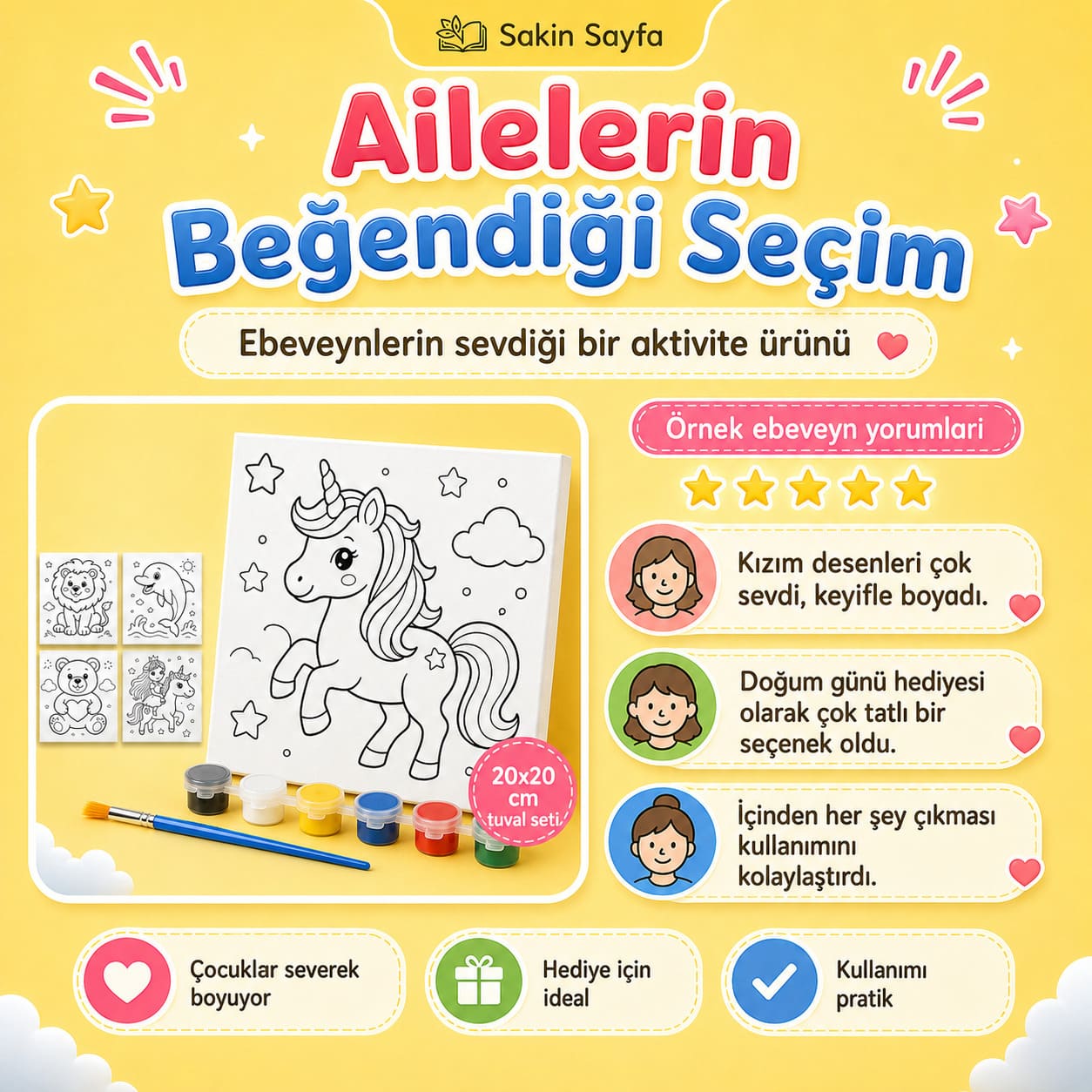 Boyamaya Hazır Eğlenceli Tuval Seti
