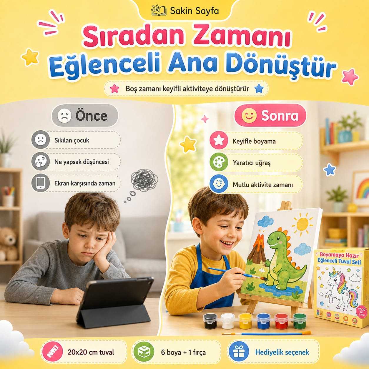 Boyamaya Hazır Eğlenceli Tuval Seti