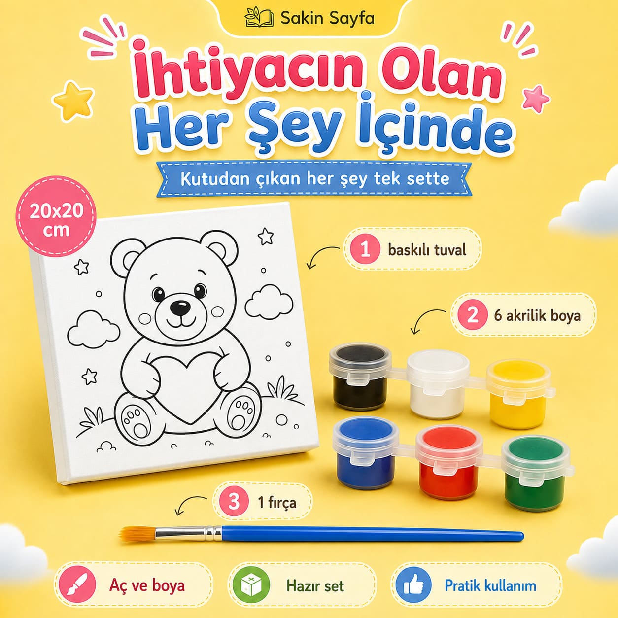 Boyamaya Hazır Eğlenceli Tuval Seti