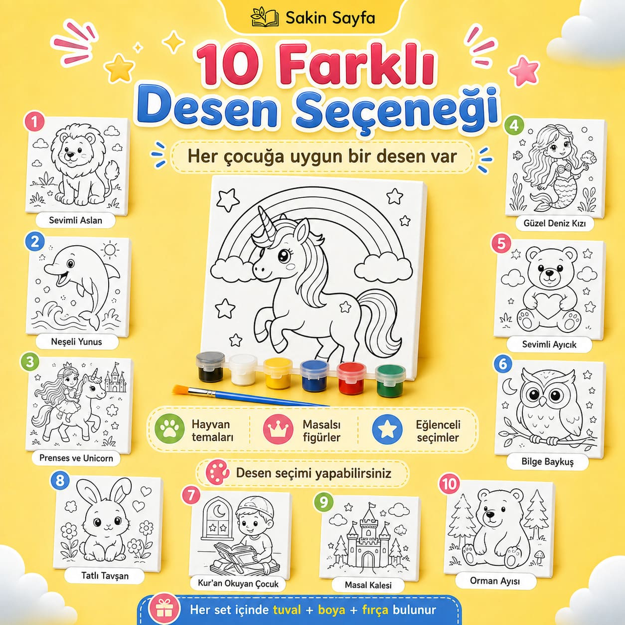 Boyamaya Hazır Eğlenceli Tuval Seti