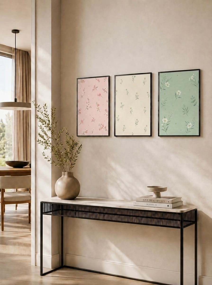 Pastel Çiçek Motifli Üçlü Set Duvar Tablosu - 4