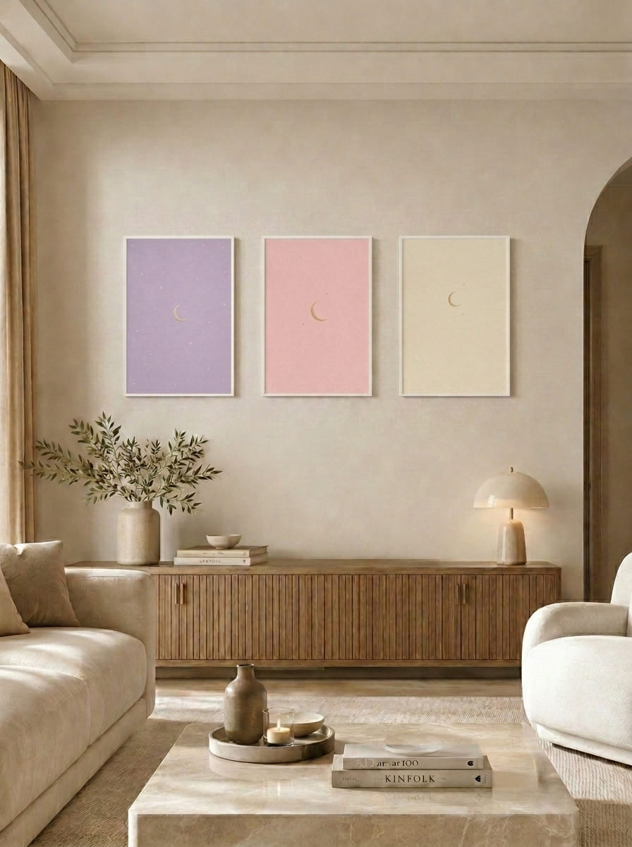 Minimalist Ay Fazları Üçlü Set Duvar Tablosu - 2