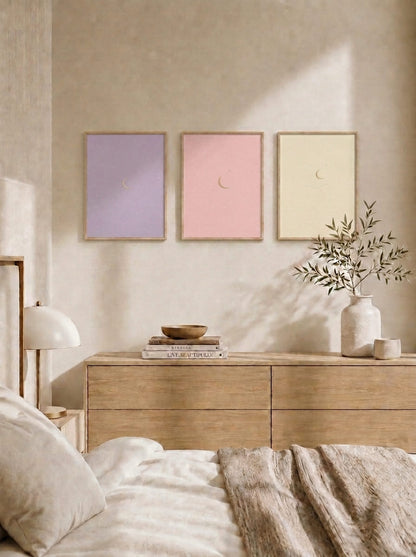 Minimalist Ay Fazları Üçlü Set Duvar Tablosu - 3