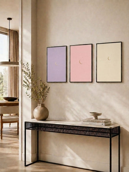 Minimalist Ay Fazları Üçlü Set Duvar Tablosu - 4